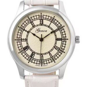 BLACK FRIDAY SALE Japanese Movement Watch Wristwatch with White Genuine Leather